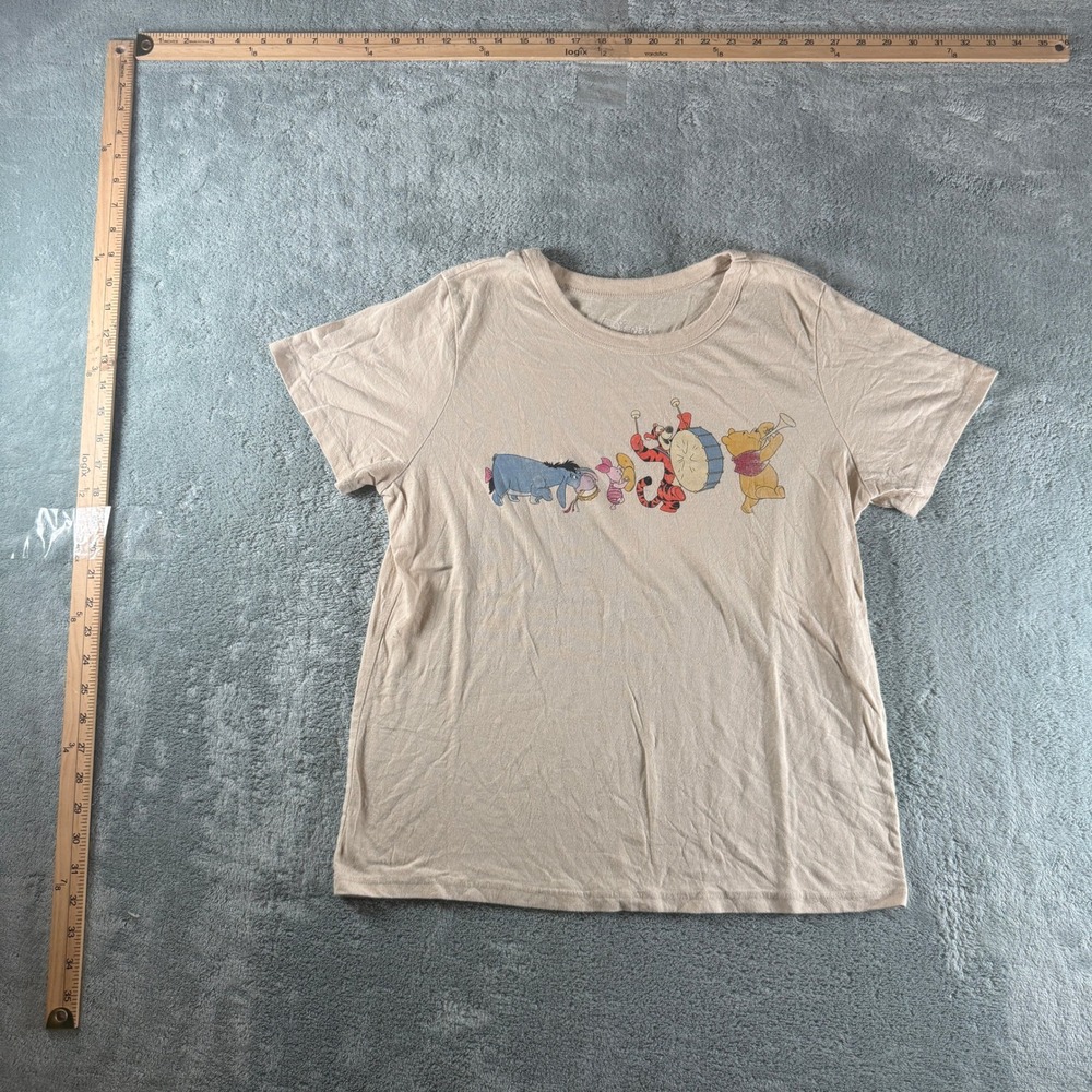 Disney Winnie the Pooh Tigger Piglet Eeyore Graphic T-Shirt Tan Womens Medium